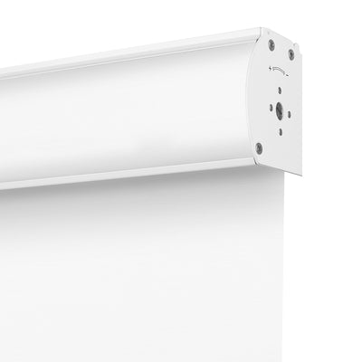 Top view of Sulugood Classic Jacquard Cordless Roller Shades showing the roller mechanism and white fabric.