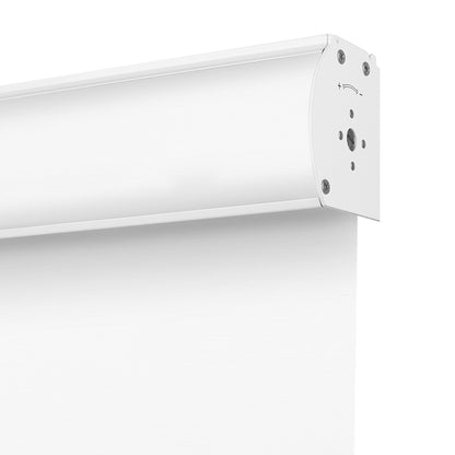 Top view of Sulugood Classic Jacquard Cordless Roller Shades showing the roller mechanism and white fabric.