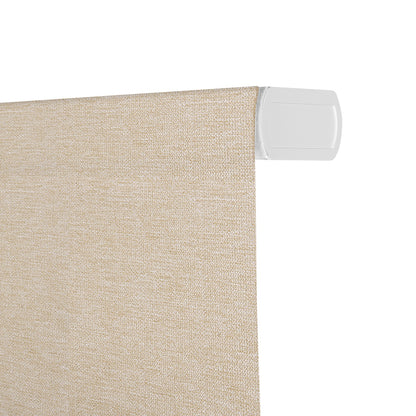 Sulugood Smart Motorized Blackout Light Filterling Roman Shades close-up showing texture and top mounting system.