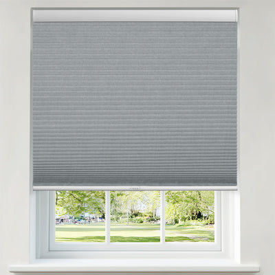 Sulugood New Arrival Premium Cell In Cell Motorized Standard Honeycomb Blinds in a gray color covering a window.