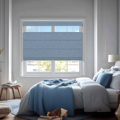 Sulugood Cordless Top Down Bottom up Roman Shades displayed in a beautifully styled bedroom.