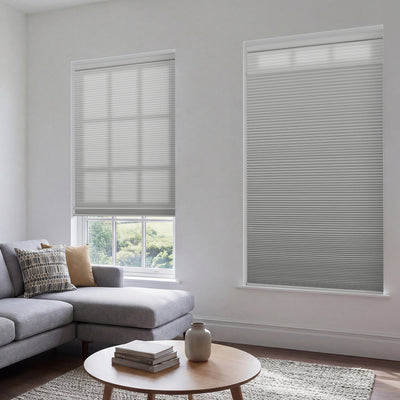 Sulugood No Drill Motorized Day Night Cellular Blinds Remote & App Control installed in a modern living room.