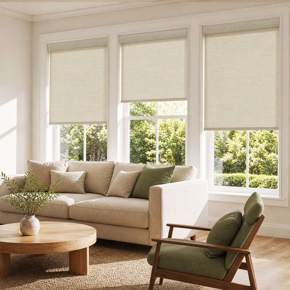 Sulugood No Drill Cordless Light Filtering Faux Linen Roller Shades