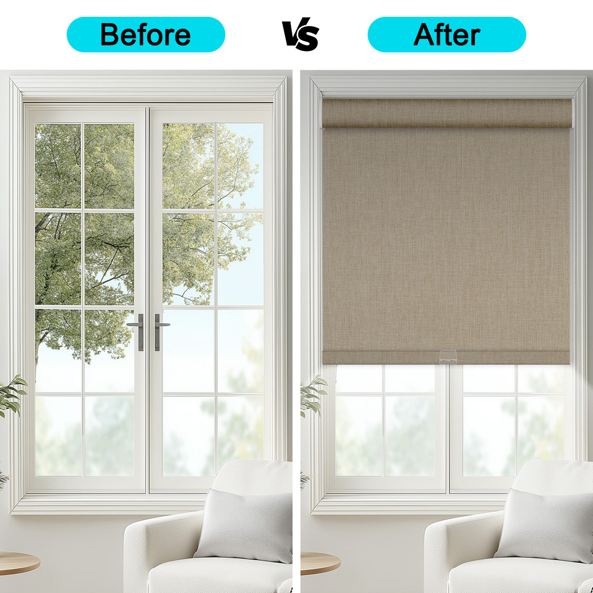 Sulugood Linen Double-sided Same Color Cordless Blackout Roller Shades