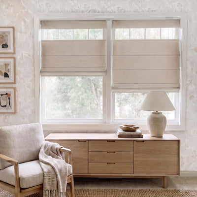 Sulugood No Drill Vertical Stripe Coated Linen Cordless TDBU Roman Shades