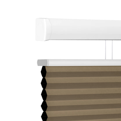 Sulugood Top-Down Bottom-Up Same Color With Casing Cellular Shade in brown with a sleek white casing.