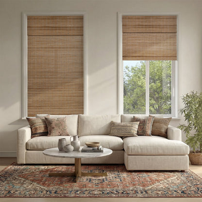 Sulugood  No Drill Cordless Premium Natural Texture Bamboo Roman Shades