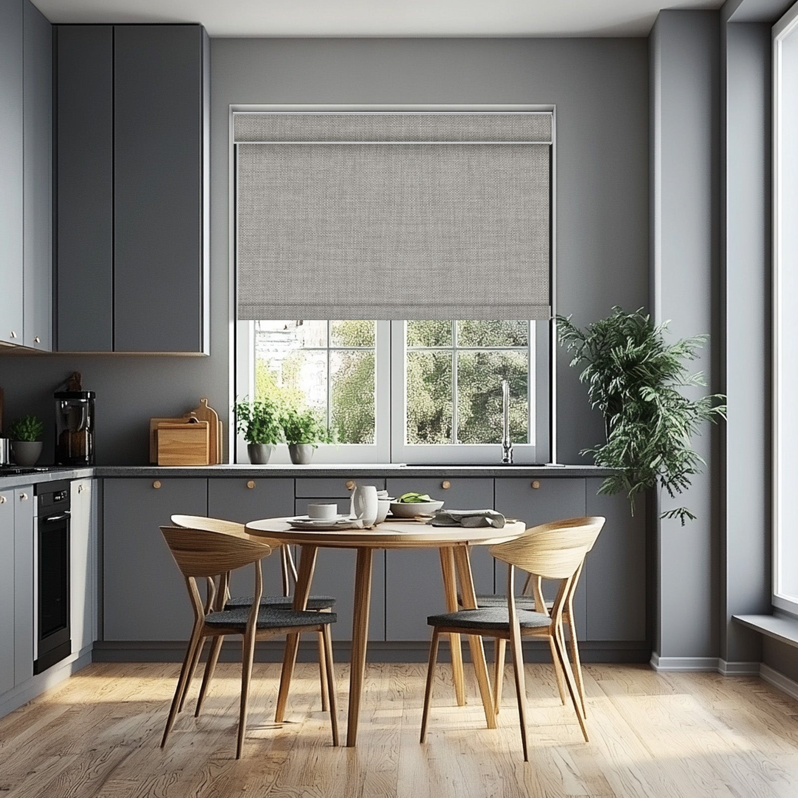 Sulugood Faux Linen Blackout Fabrics Cordless Roller Shades