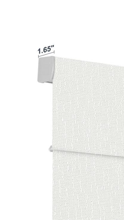 Sulugood Classic Cordless Roman Shades detail showing 1.65 inch header and fabric texture.