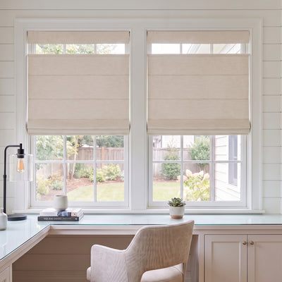 Sulugood No Drill Vertical Stripe Coated Linen Cordless TDBU Roman Shades