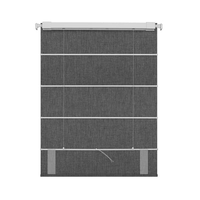 Sulugood No Drill Linen Fabric Cordless Blackout Roman Shades in dark gray with sleek design and tool-free installation.