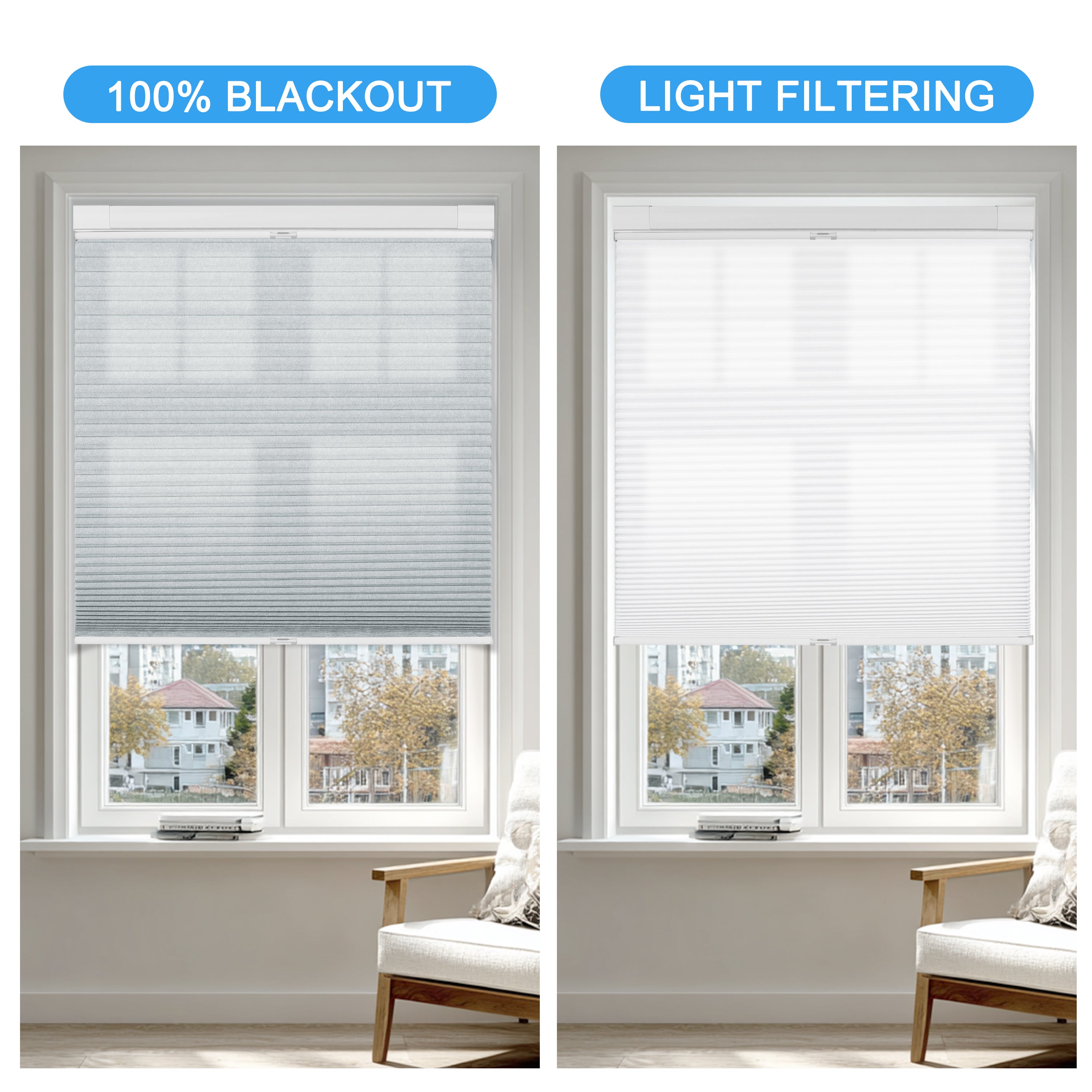 Sulugood New Arrival No Drill Top Down Bottom Up Cellular Honeycomb Blinds Cell In Cell Design 100% blackout and light filtering options
