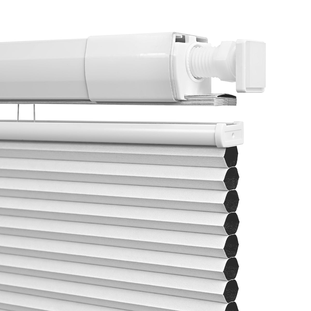 Sulugood No Drill Cordless Top-Down Bottom-Up Easy Install Cellular Shades close-up showing honeycomb design and installation mechanism.