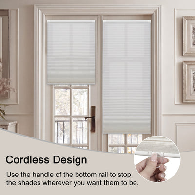 Sulugood No Drill Honeycomb Shades Premium New Linen Texture Light Filtering Beige