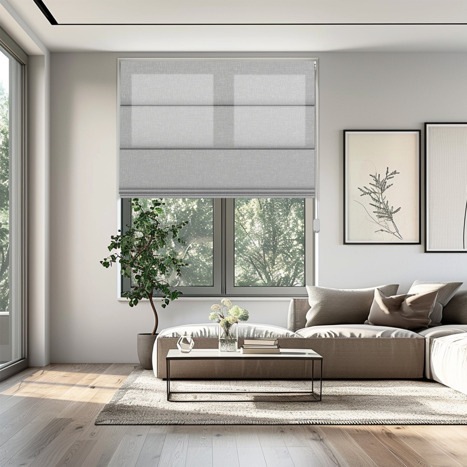 Easy Installation Of Grid Striped Fabric Blinds Light Filtering Roman Shades