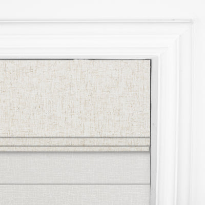 Sulugood Cordless Day and Night Elegant Light Control for Modern Homes Roman Shades close-up showing texture and dual-layer design.