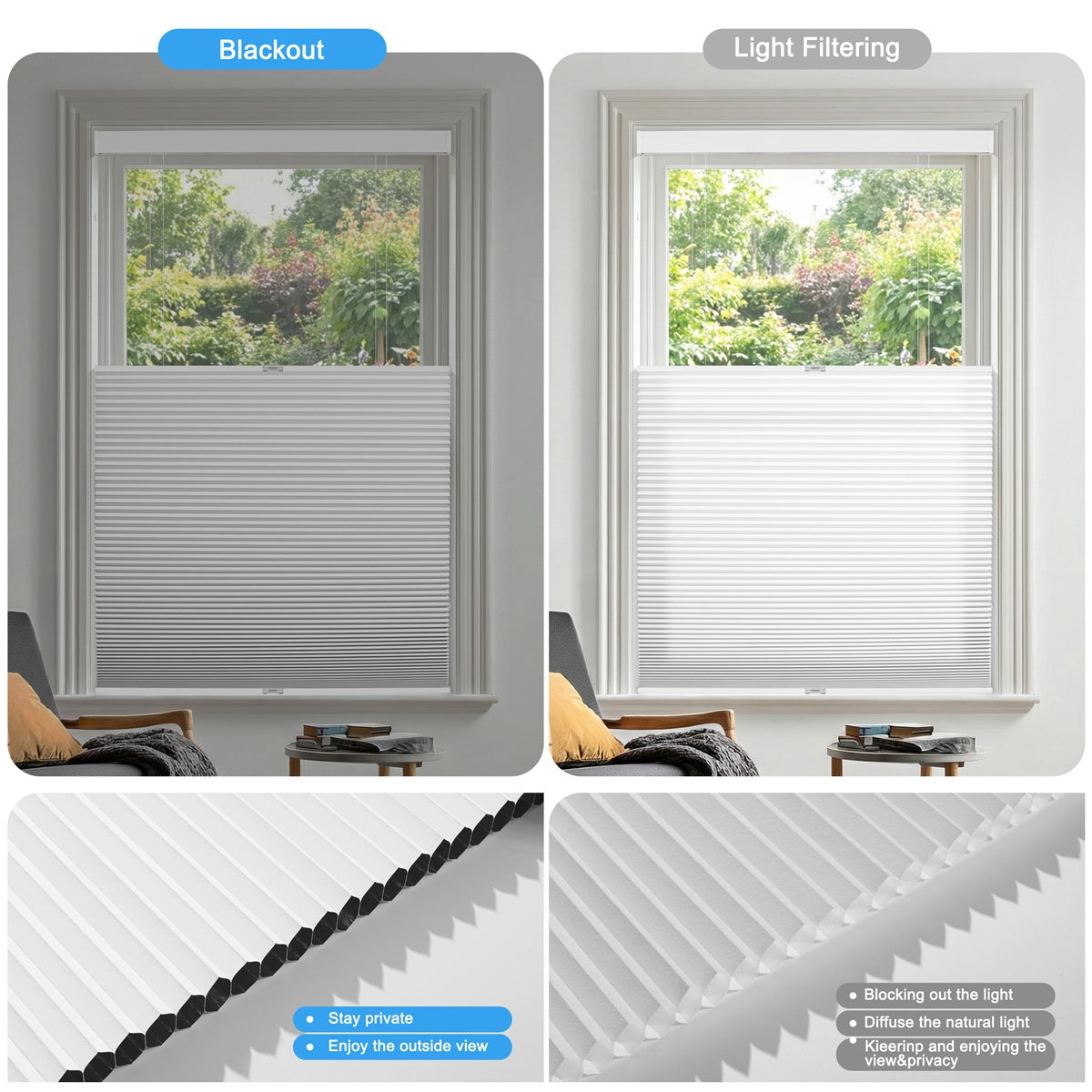 Sulugood Classic Top Down Bottom Up Blackout Light Filtering Cellular Shades