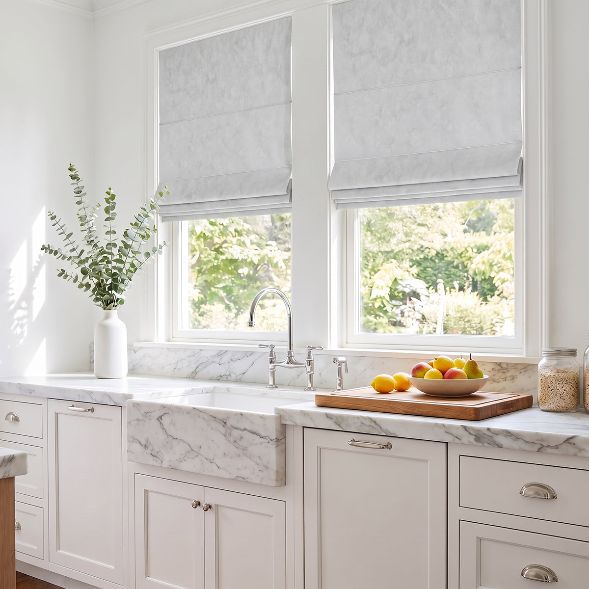 Sulugood No Drill Cordless Cloudstone Fabric Blackout Custom Roman Shades