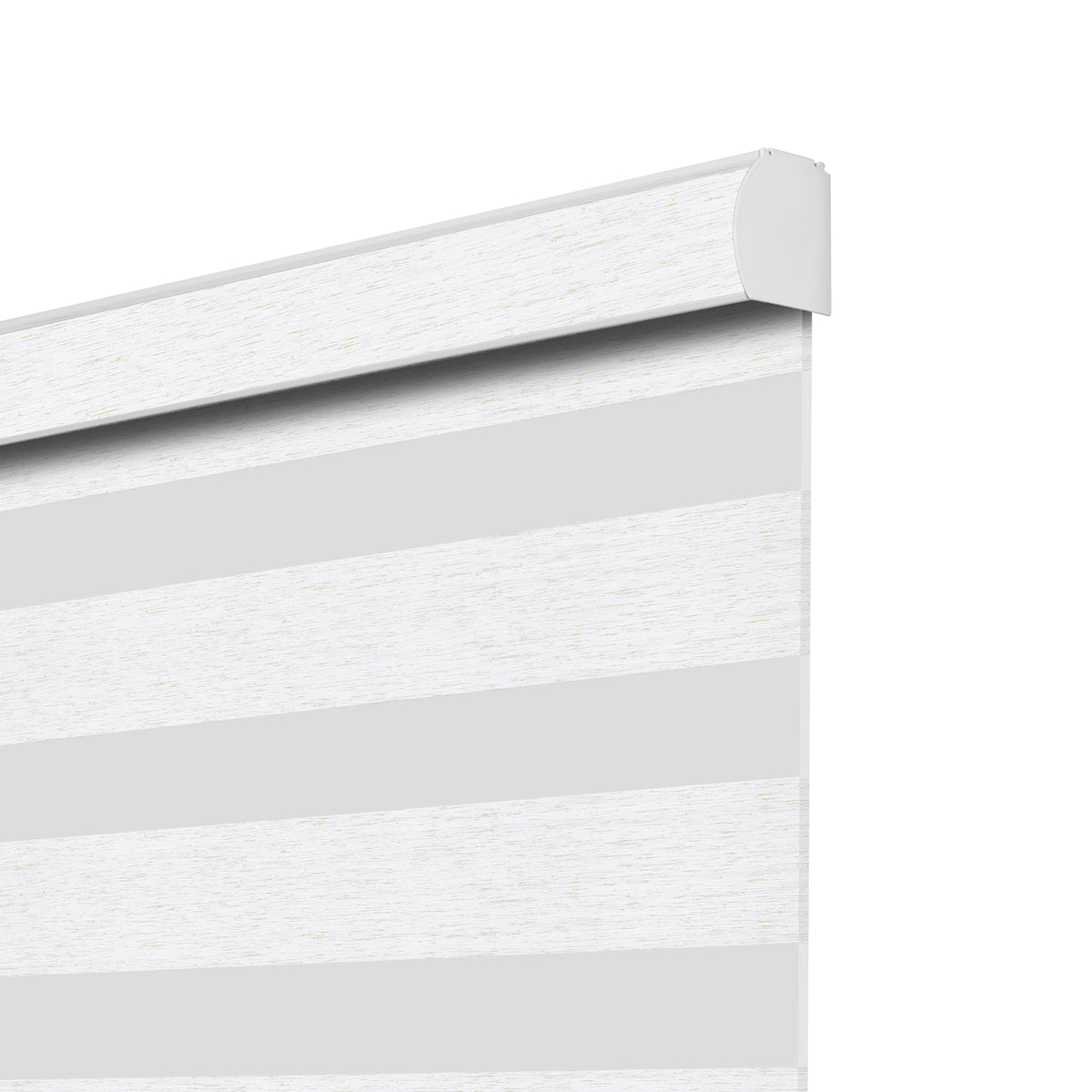 Sulugood Custom Cordless Light-Filtering Zebra Shades with Cover & Handhold detail showing white striped fabric design.