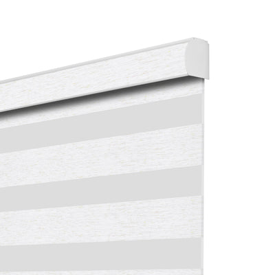 Sulugood Custom Cordless Light-Filtering Zebra Shades with Cover & Handhold detail showing white striped fabric design.