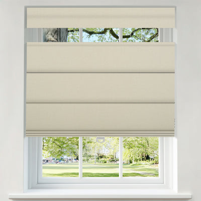 Sulugood No Drill Double Sided Linen Blackout Top Down and Bottom Up Roman Shades installed in a bright window.