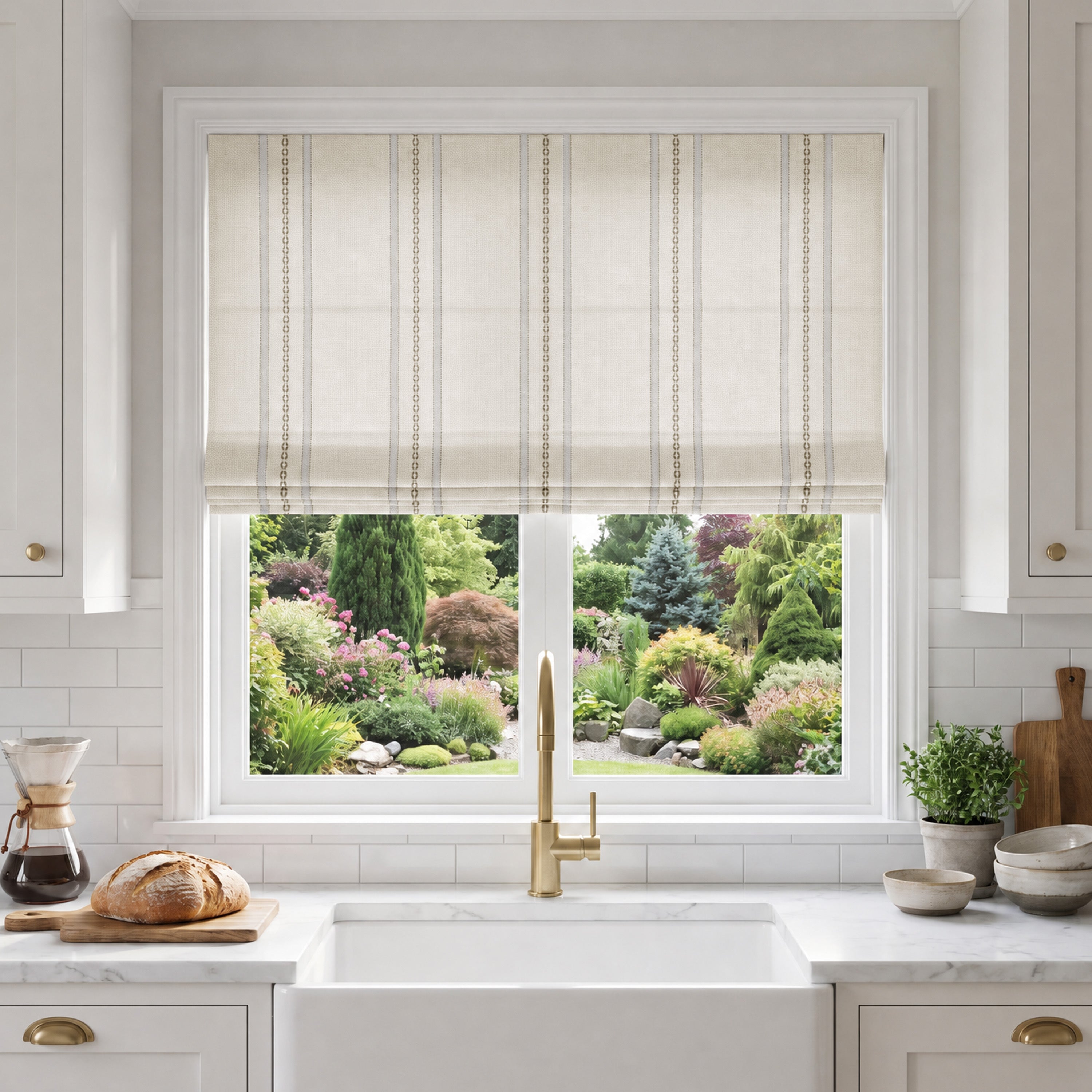 Sulugood Custom Cotton Linen No Drill Cordless Light Filtering Relaxed Roman Shade