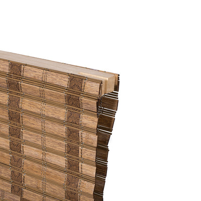 Sulugood Warm Natural Cordless Blackout Light Filtering Bamboo Roman Shades close-up view, showcasing natural bamboo craftsmanship.