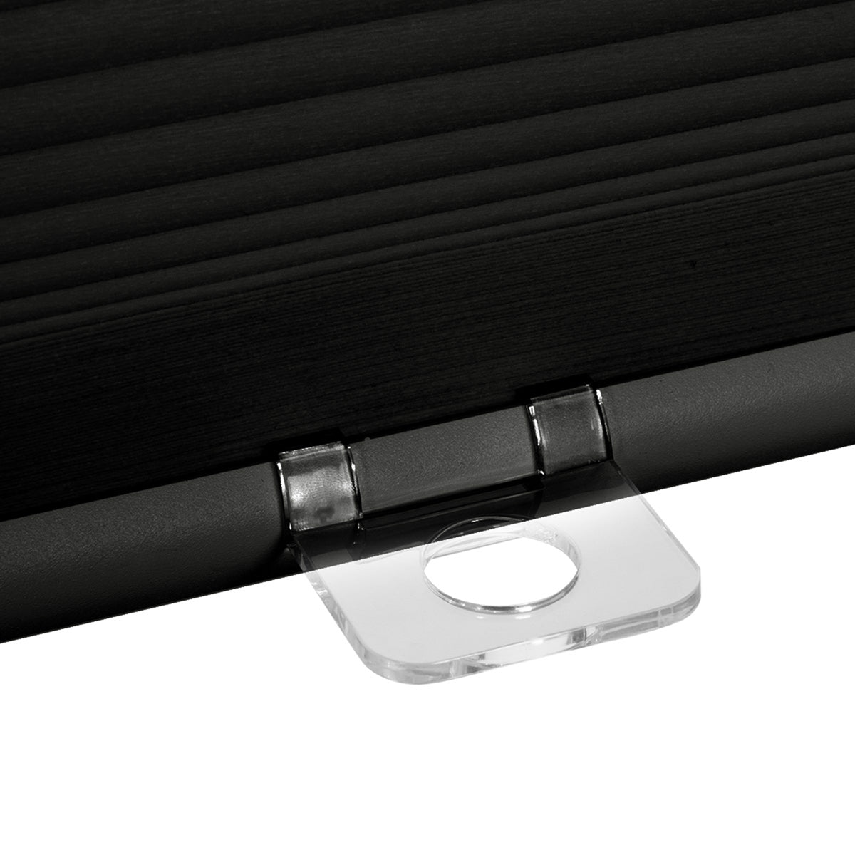 Sulugood NO Drill Same Color With Casing Cellular Shade close-up of the hinge mechanism.