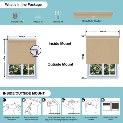 Sulugood Classic Same Color Cover Cordless Blackout Linen Roller Shades
