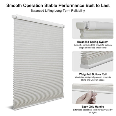 Sulugood No Drill Honeycomb Shades Premium New Linen Texture Light Filtering Beige
