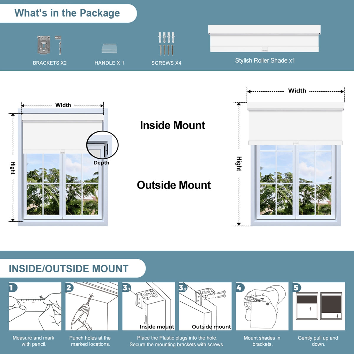 Sulugood Slim Profile Clean Window Look Spring System Cordless Roller Shades