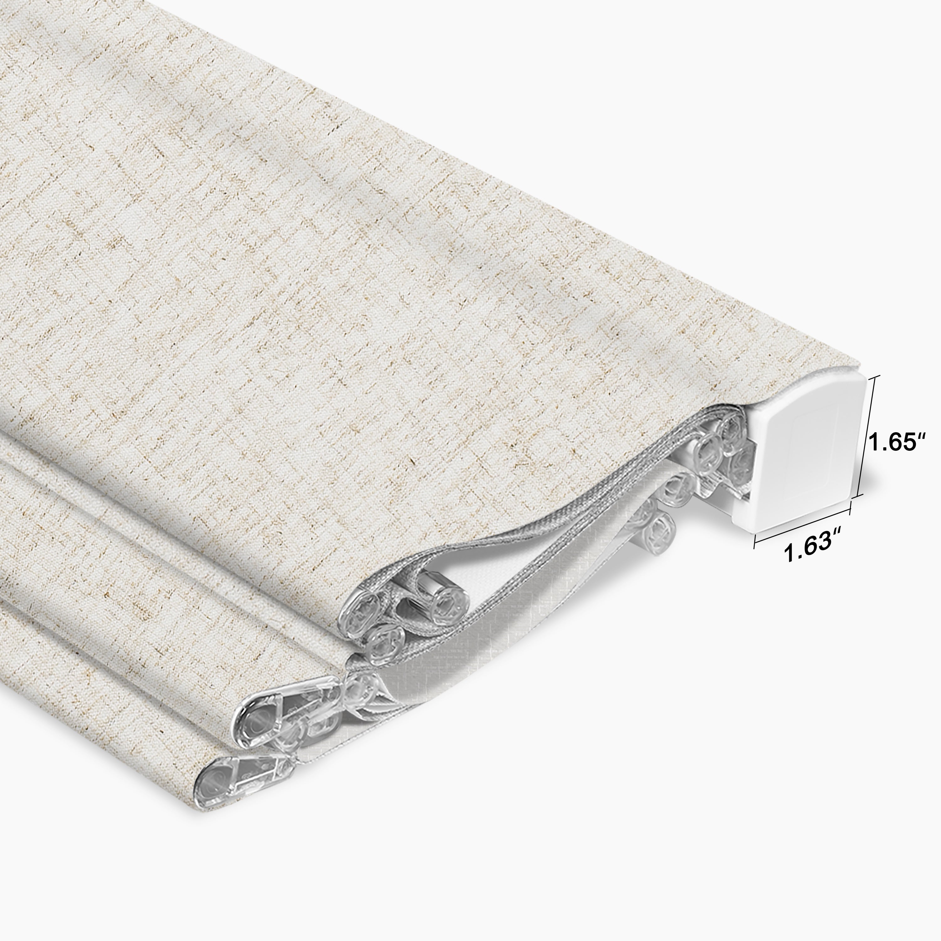 Sulugood Cordless Day and Night Elegant Light Control for Modern Homes Roman Shades close-up view showing texture and measurements.