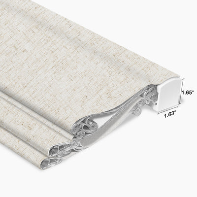 Sulugood Cordless Day and Night Elegant Light Control for Modern Homes Roman Shades close-up view showing texture and measurements.