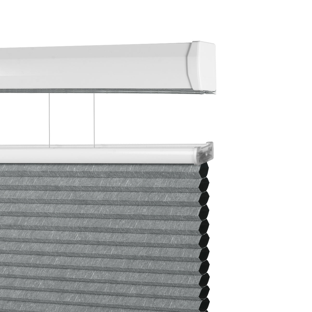 Sulugood Standard Cordless Top Down Bottom Up Jacquard Cellular Shade in gray fabric with a sleek white top.
