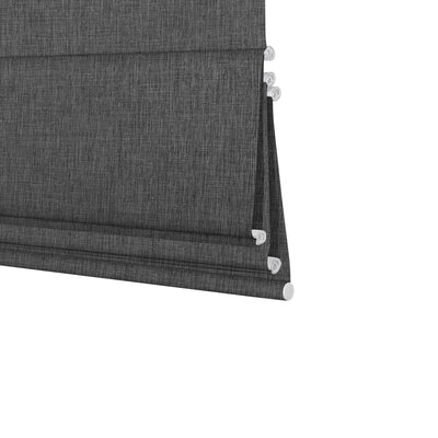 Sulugood No Drill Linen Fabric Cordless Blackout Roman Shades in elegant textured gray fabric.