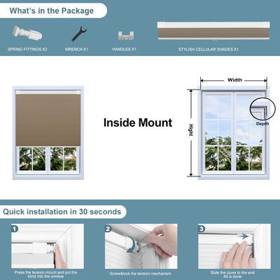 Sulugood No Drill Sturdy Large Size Blackout Light Filtering Cellular Shades