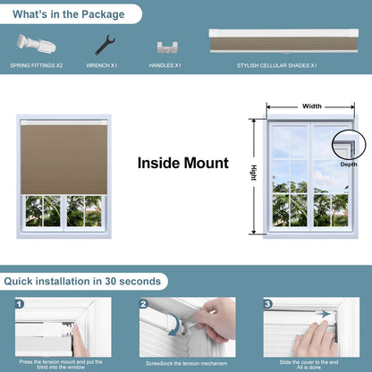 Sulugood No Drill Sturdy Large Size Blackout Light Filtering Cellular Shades