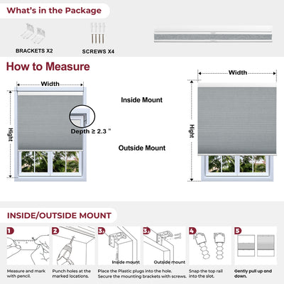 Instructions for measuring and installing Sulugood New Arrival Premium Cell In Cell Motorized Standard Honeycomb Blinds.