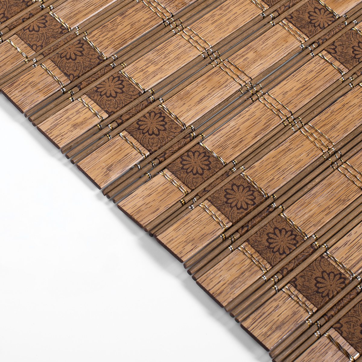 Sulugood Warm Natural Cordless Blackout Light Filtering Bamboo Roman Shades texture detail on a natural bamboo blind.