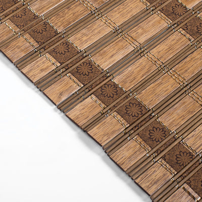 Sulugood Warm Natural Cordless Blackout Light Filtering Bamboo Roman Shades texture detail on a natural bamboo blind.