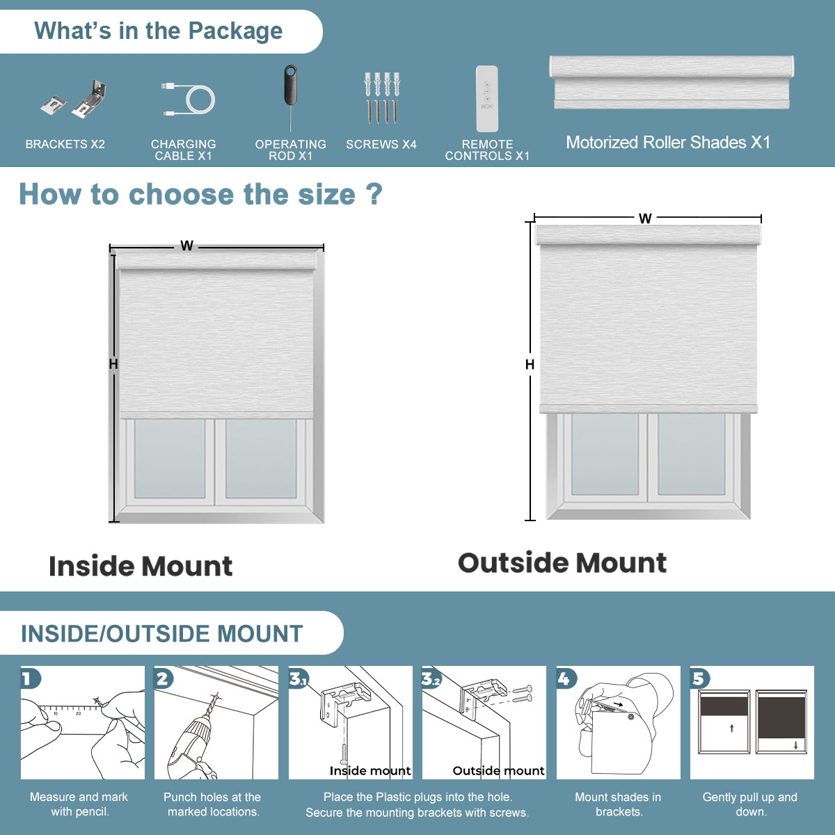 Sulugood Motorized Cordless Remote Control Blackout Light Filterling Roller Shades