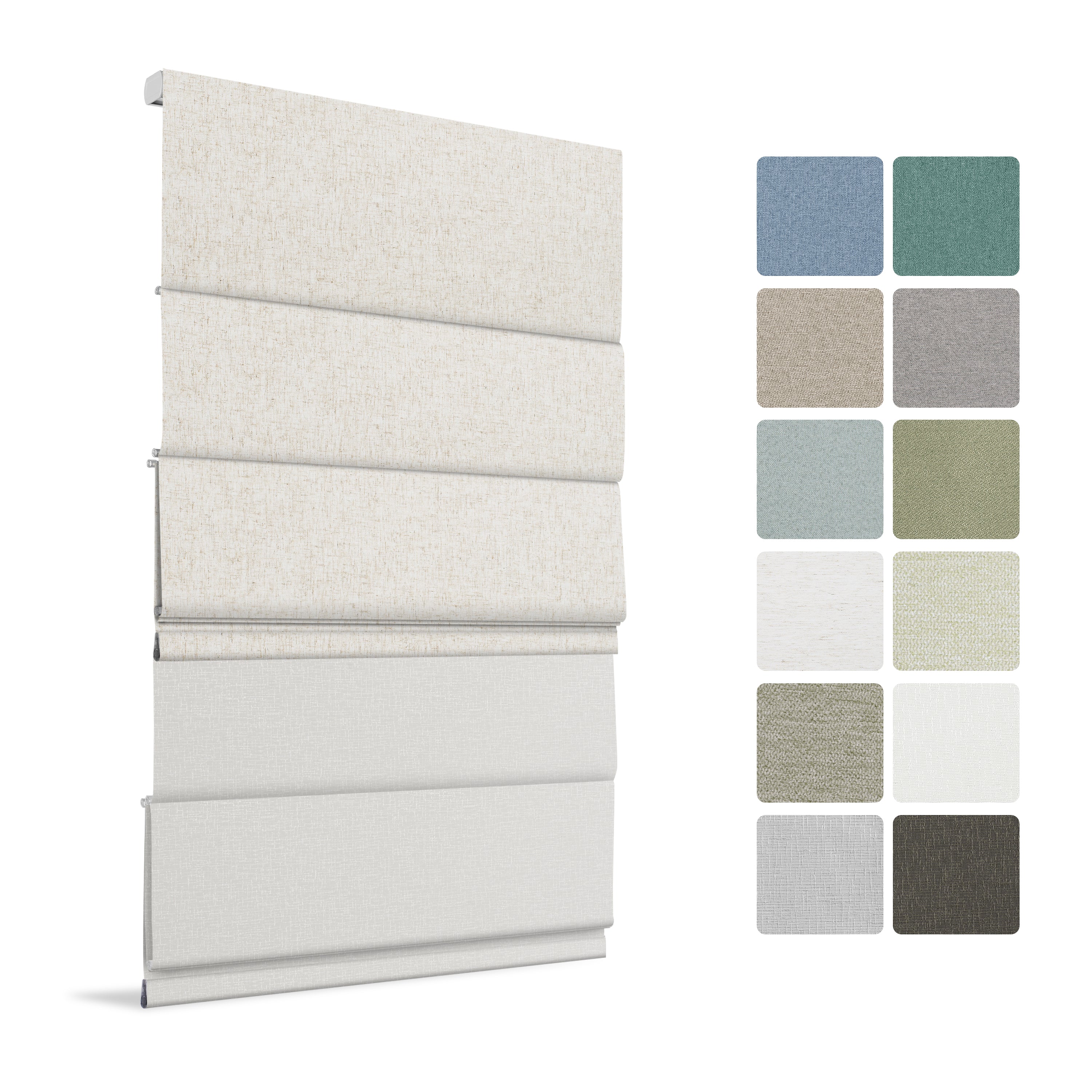 Sulugood Cordless Day and Night Elegant Light Control for Modern Homes Roman Shades fabric swatches and designs.