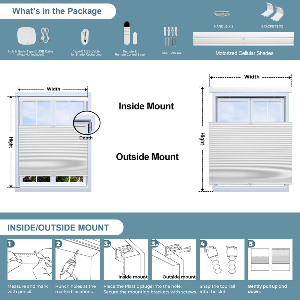 Sulugood Matter Motorized  Top Down Bottom Up Honeycomb Cellular Shades