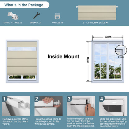 Sulugood No Drill Double Sided Linen Blackout Top Down and Bottom Up Roman Shades