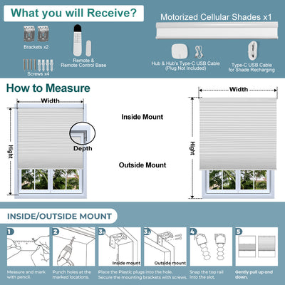 Sulugood Motorized Cordless Custom Size Blackout Light Filtering Cellular Shades