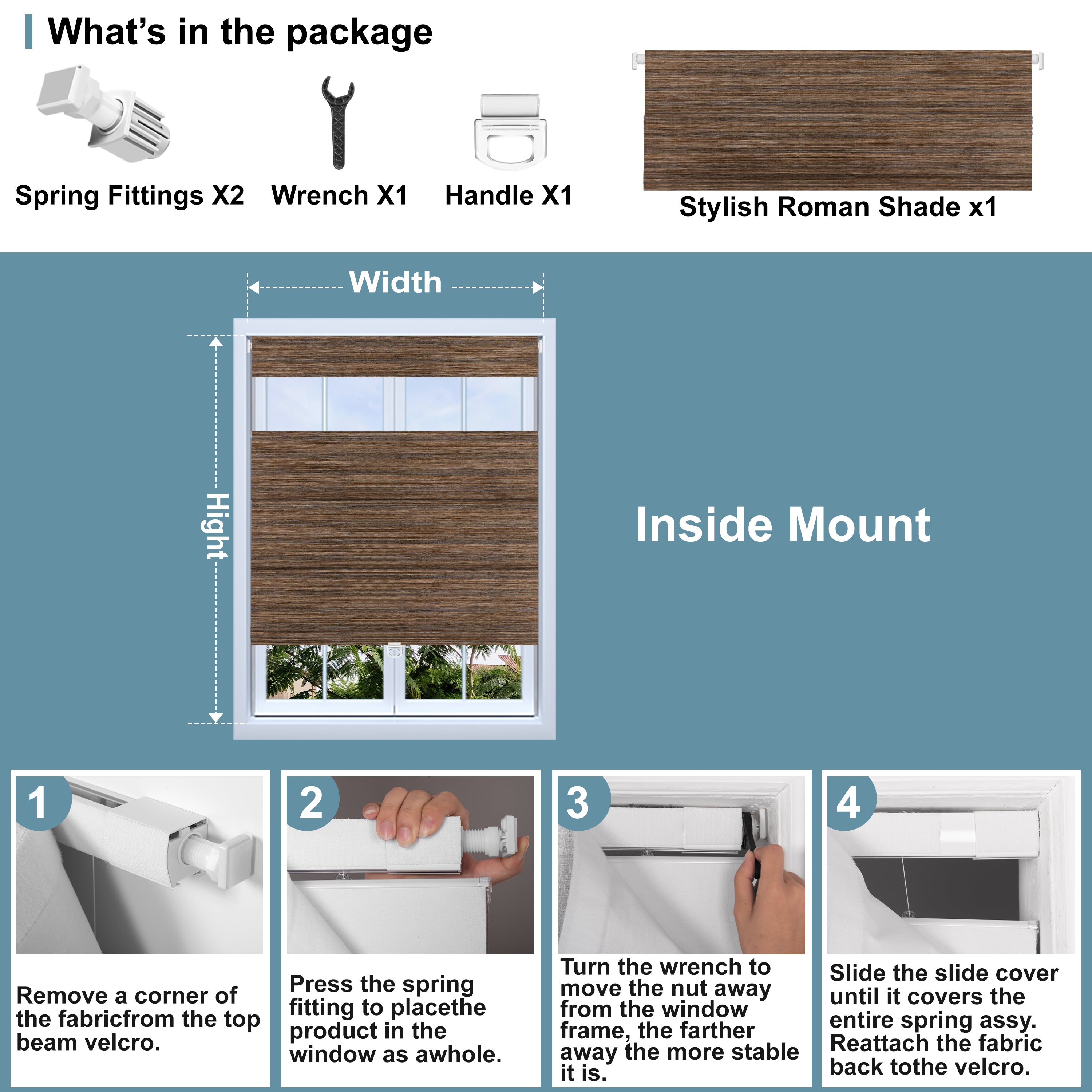 Sulugood Natural Linen Texture Cordless No Drill Top-Down Bottom-Up Roman Shades