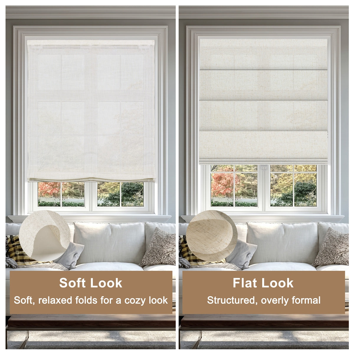 Sulugood Custom Soft Cotton Linen Cordless Light Filtering Relaxed Roman Shade