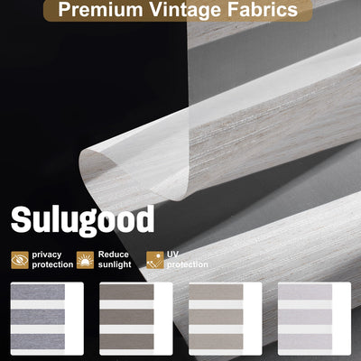 Sulugood Custom Cordless Light-Filtering Zebra Shades with Cover & Handhold showcasing premium vintage fabrics.