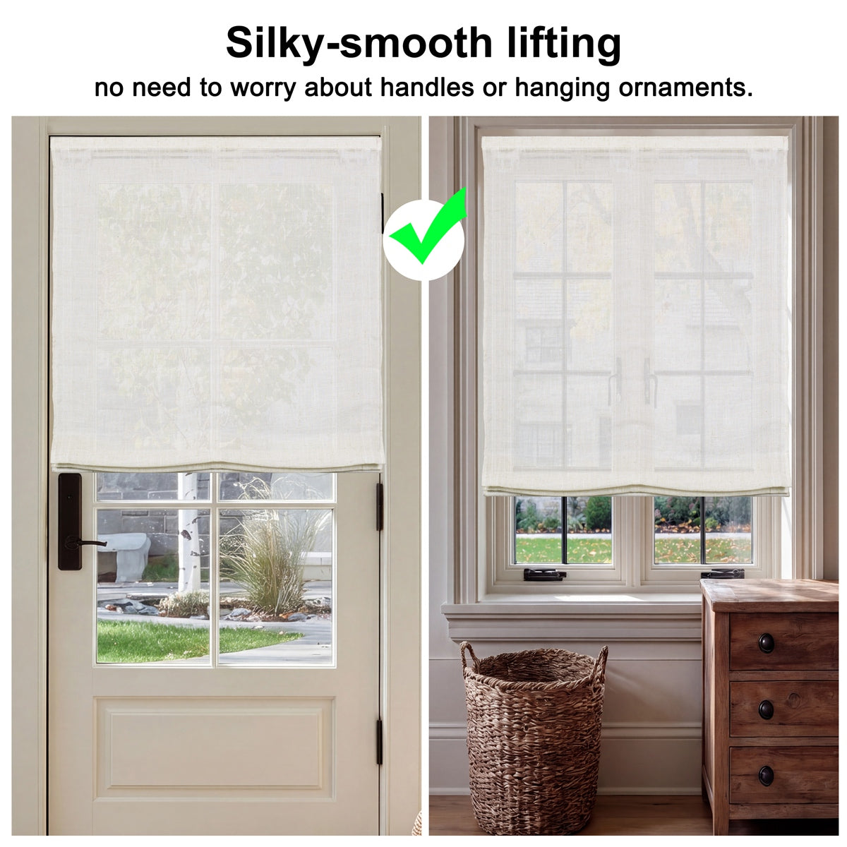 Sulugood Custom Soft Cotton Linen Cordless Light Filtering Relaxed Roman Shade