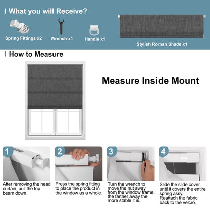 Sulugood No Drill Linen Fabric Cordless Blackout Roman Shades